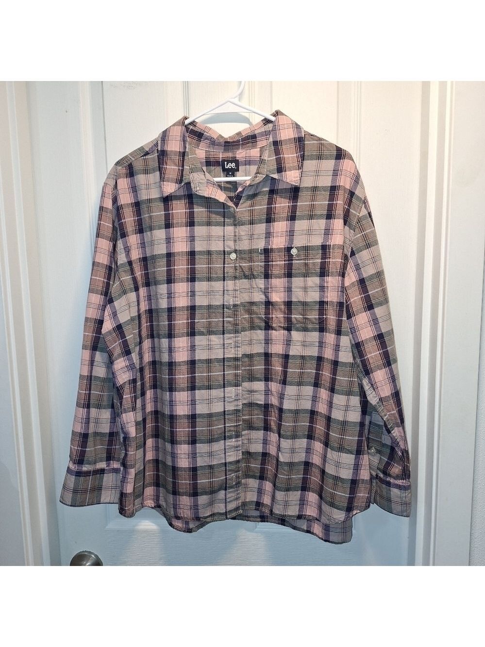 Lee Pink Brown Plaid Shirt 1X